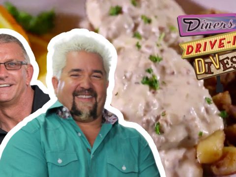 Guy Fieri and Robert Irvine Try EXTREME Double Biscuits and Gravy | Diners, Drive-ins and Dives